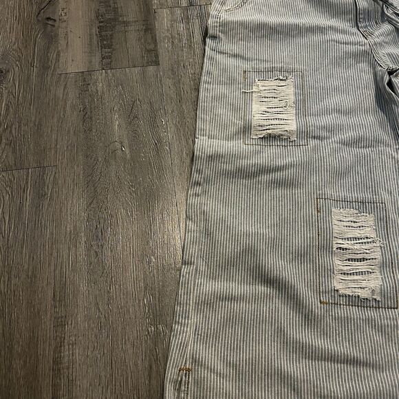 POL Women’s Pants Striped Extra Wide Leg Size Large Pinstripes Patches Blue - Picture 3 of 8